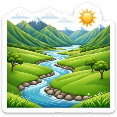 new zealand summer valley with a river and sunshine sticker