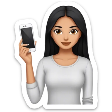 beautiful fit woman, with long straight black hair, with make up, black eye liner, smile mooth close, mexican, brown skin, wearing casual outfit, flirting sticker