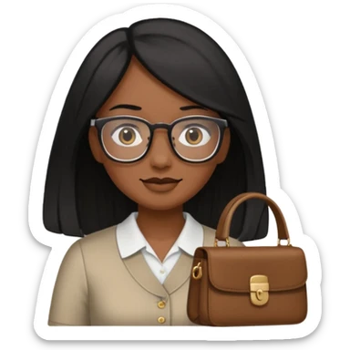 Cor da pele parda óculos um pouco quadrado cabelos longos e preto roupas blusinhas de manga curta with a purse sticker