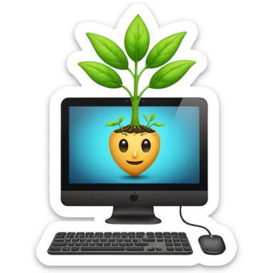 web hosting grow plan, computer with sprouting seed sticker