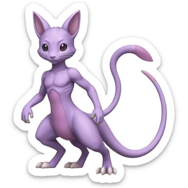 Pastel dull greyish anthropomorphic furry Mewtwo-Beerus-hybrid-Fakémon-fusion-animal-ET-species-creature, full body  sticker