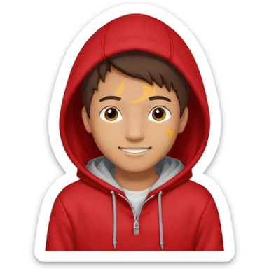 make me an emoji of an americain 19 yearold boy in a red hoodie that says "south" on it and give him with tan skin with his hands in his hands in his pocket wth a small smile with his hood on sticker
