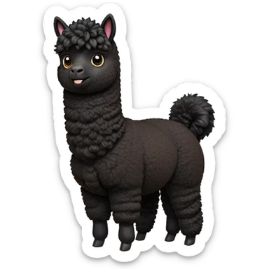 cinematic-[black alpaca]-realistic-full-body-standing-emoji,-tail-flicking-lazily,-head-tilted-dramatically,-curly-[black]-fur,-simplified-yet-realistic-focused-features,-highly-detailed,-glowing-with-an-almost-sarcastic-glow sticker