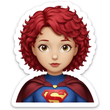 girl with short curly cherry red hair. Brown eyes. Superhero sticker