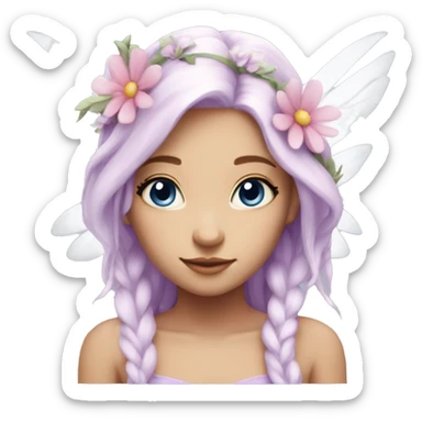 Beautiful, flower fairy, white long, light pink hair, big wings, fair skin, light violet eyes  sticker
