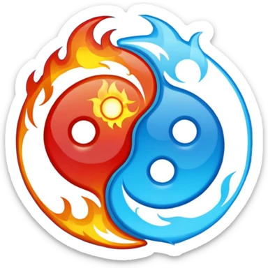 The fire and water emojis are in the form of the yin-yan symbol in front of a completely black background. let the background be black sticker