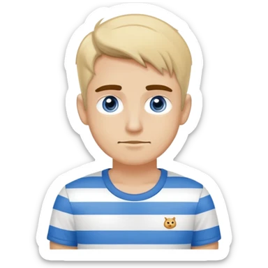 Chico blanco guapo con ojos color miel y cejas pobladas con una camiseta de mangas corta blanca y una camisa de vestir sobre puesta cde rayas blancas con rayas azules claro  sticker