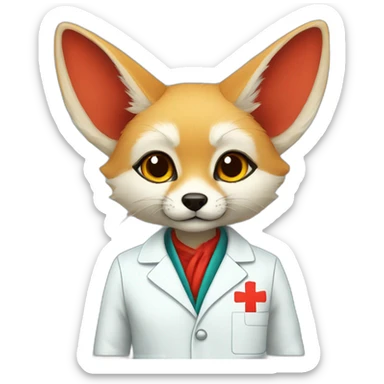red fennec in medical coat sticker