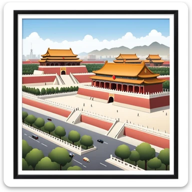 Tiananmen Square, Beijing, Chinese architecture, sunny day, travel illustration sticker