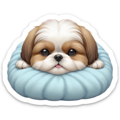 Meme-Worthy Cute Sleeping Shih Tzu Portrait Emoji, Head resting peacefully with a tender, contented smile and eyes delicately closed in serene slumber, showcasing a luxuriously fluffy fur in soft pastel tones, simplified yet irresistibly adorable, highly detailed, glowing with a warm, drowsy radiance, high shine, exuding calm, cozy charm, styled with a gentle, soft glowing outline, capturing the essence of a sleeping Shih Tzu that radiates utterly adorable, sleepy bliss! sticker