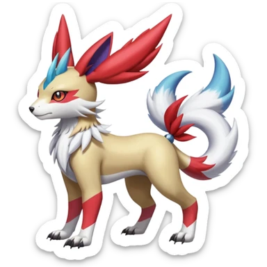Colorful Skilled Adept Graceful Asian Painted WereGarurumon-Meloetta-Renamon-Zangoose-fusion-hybrid-creature (full body) sticker