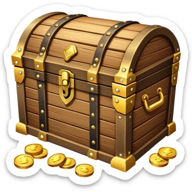 wooden treasure chest filled with gold coins and jewels sticker