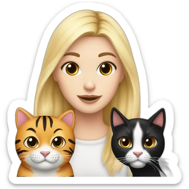 Blond white girl with black cat and tiger cat sticker