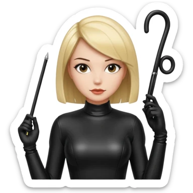 madam with straight bob hairstyle in black latex with whip in hand sticker