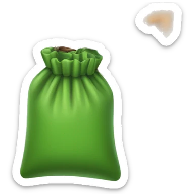 hand holding up a green pouch that is tied with brown string sticker