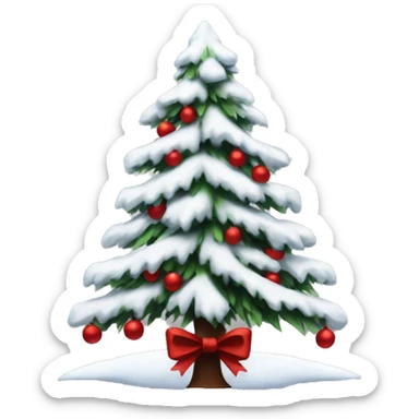 Snowy Christmas tree with dark red bows sticker