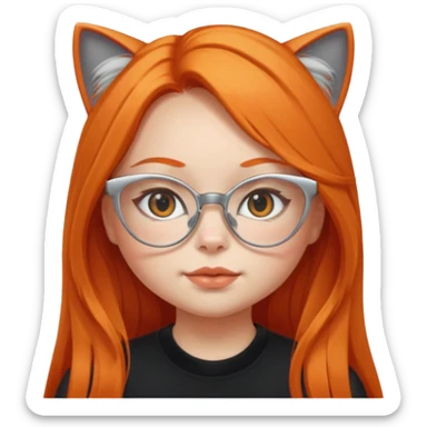 girl with chubby cheeks, very long orange hair, and silver cat eye glasses. Black clothes sticker