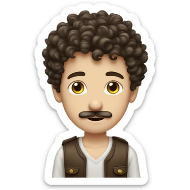 Caucasian ￼Curly, brunette haired boy with moustache  sticker