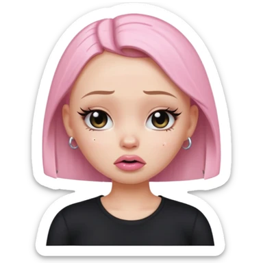 a pretty bratz fair bald girl crying wearing a tight black tee sticker