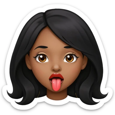 Black Girl sticking out tongue long black hair brown eyes  pretty lips  sticker