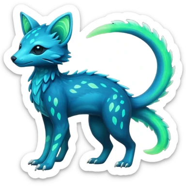 Rare realistic dark-neon glowing bioluminescent edgy badass epic pretty beautiful handsome gorgeous aesthetic colorful vibrant Vernid-Trico-species-Fakemon-creature by LiLaiRa, 4 legs, 1 tail, random markings, (full body) sticker