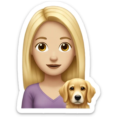 a white girl with blonde hair and a golden retriever  sticker