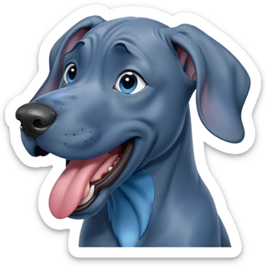 Cinematic Cute Yawning Blue Great Dane Portrait Emoji, Head tilted slightly with a dramatic, wide-open yawn, showcasing a smooth blue Fur with a cool luster, floppy ears slightly drooping, round steel-blue eyes barely open in drowsy contentment, Simplified yet irresistibly adorable features, highly detailed, glowing with a soft, cozy glow, high shine, relaxed yet expressive, stylized with a touch of whimsy, bright and endearing, soft glowing outline, capturing the essence of a sleepy yet affectionate guardian, so drowsy it feels like it could stretch out of the screen and curl up for a nap! sticker