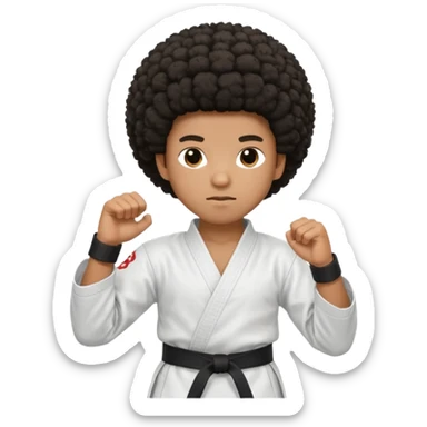 black karate instructor with afro hair and a low taper haircut, and a small fade on the sides sticker