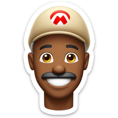 Brown skinned bald man wearing a Super Mario style hat with a mustache goatee combo laughing  sticker