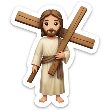 Jesus carrying a clearly defined fixed cross shape fullbody view sticker
