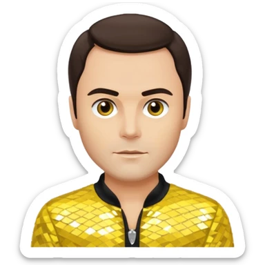 John Saxon with dark brown hair, yellow sequin outfit sticker