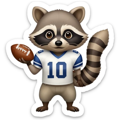 Raccoon pointing in an American football jersey sticker