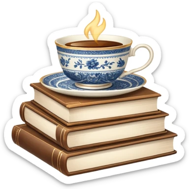 Books and a tea cup sticker