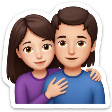 Girl and boy couple Both peach skin and darkish brown hair, give girl freckles HUGgING EMOJI, and give only the GIRL long hair, keep the boys hair short sticker