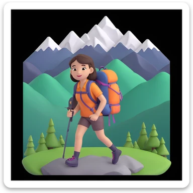 girl back packing mountains in background, close up pose sticker