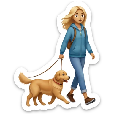 Beautiful girl walking a golden retriever dog sticker