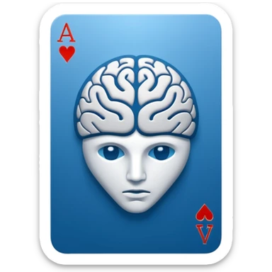 minimalist app icon, a face-down playing card, intricate back design with a stylized brain symbol in the center, monochromatic blues, isometric view, clean vector style, white background --style raw --stylize 150 sticker