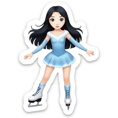 pale girl with long black hair ice skating sticker