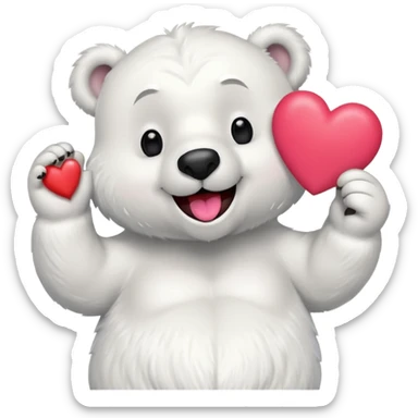 Create a goofy polar bear mascot , holding a large red heart sticker