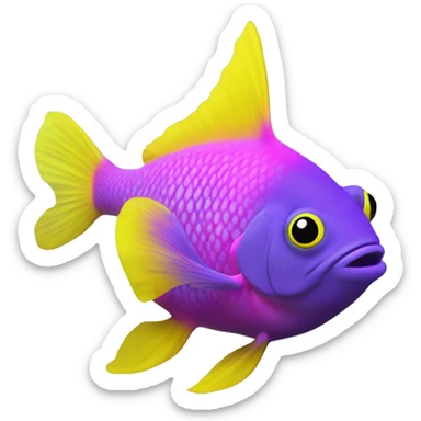 royal gramma tiny fish with purpleish pink front face and half front of body, neon yellow back half and black dot on top fin sticker