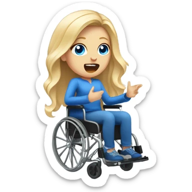 Screaming white girl with blonde hair and blue eyes in wheel chair taking selfies sticker