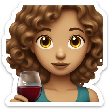 Cute girl with wavy brown hair drinking red wine  sticker