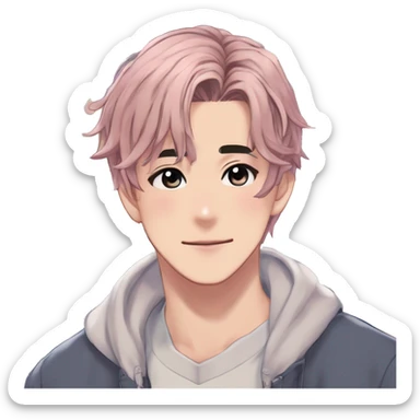 Gorgeous romantic hot attractive anime style modern anime shojo guy with pretty ponytail hair and colorful eyes and blushing face aesthetic trending style  pastelcore cottagecore kawaiicore sticker