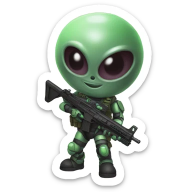 Alien playing airsoft sticker