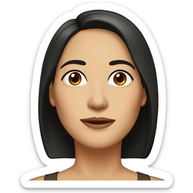 Middle-aged woman, black medium-long length hair, tan skin, aquiline nose, thin lips, dark brown eyes, medium thin brows, oval face sticker
