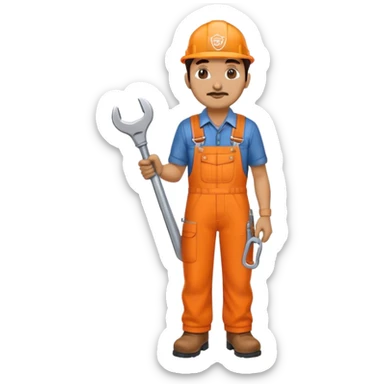 indian railway engineer orange overalls, boots holding a spanner sticker