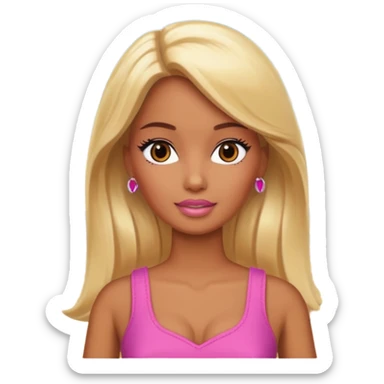 Brown skin blonde hair barbie in front of beach  sticker