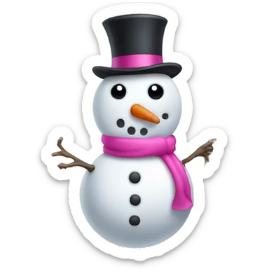 Pink snowman with stick arms and top hat  sticker