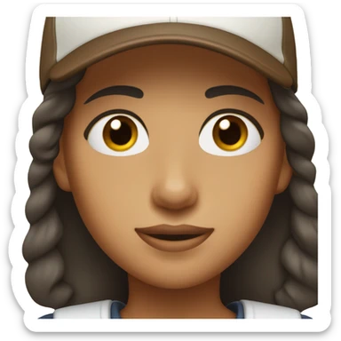 White girl with brown eyes and dark brown hair with baseball cap  sticker