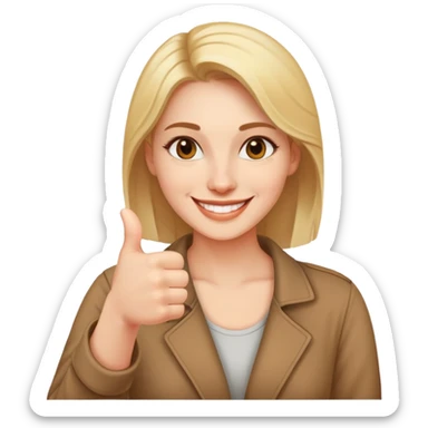 draw a woman 30 years old who is smiling and holding png his thumb up, the smiley face implies agreement sticker